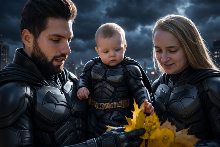The same family transformed by a different DreamShots superhero preset